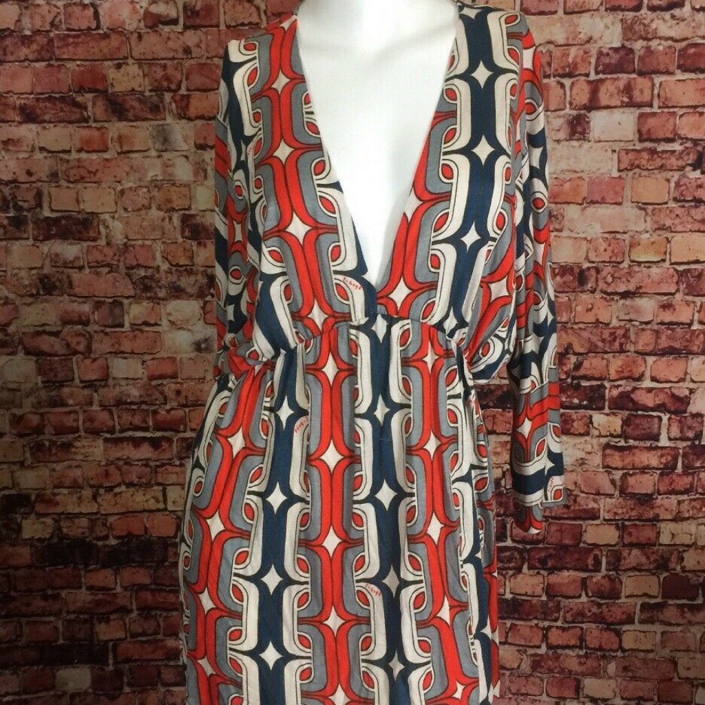 T-Bags Orange Blue Ivory Geometric Empire Waist To